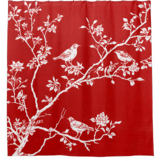 Roter Chinoiserie-Vogel-Duschvorhang | Elegant  Duschvorhang