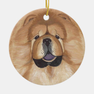 Roter Chow-Chow runde Verzierung Keramikornament