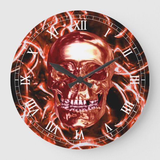 Roter Chrome Skull Roman Numerals Clock Große Wanduhr (Vorderseite)
