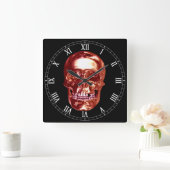 Roter Chrome Skull Square römische Zahlen Uhr (Zuhause)