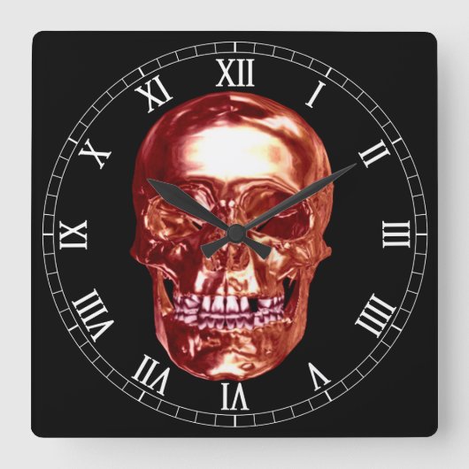 Roter Chrome Skull Square römische Zahlen Uhr (Vorderseite)