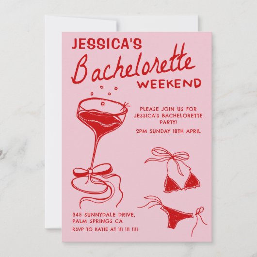 Roter Cocktail Bachelorette Wochenende Party Einladung (Vorderseite)