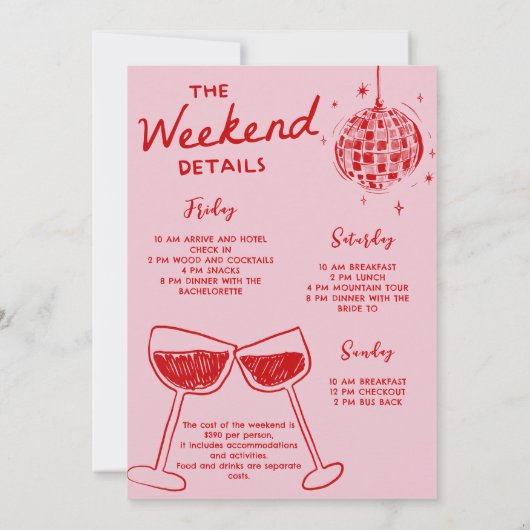 Roter Cocktail Bachelorette Wochenende Party Einladung (Rückseite)