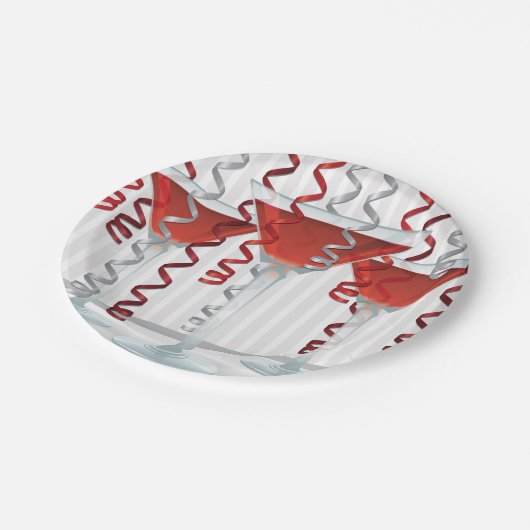 Roter Cocktail und Band Pappteller (Schrägansicht)