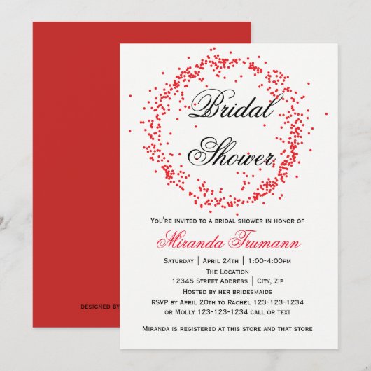 Roter Confetti - Brautparty-Einladung Einladung (Vorne/Hinten)