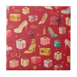 Roter Coquette-Weihnachts-Glamour-Muster Fliese