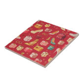 Roter Coquette-Weihnachts-Glamour-Muster Fliese (Seite)