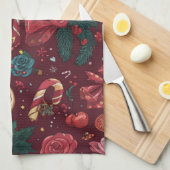 Roter Coquette-Weihnachts-Glamour-Muster Geschirrtuch (Viertel Falte)