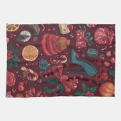 Roter Coquette-Weihnachts-Glamour-Muster Geschirrtuch (Horizontal)