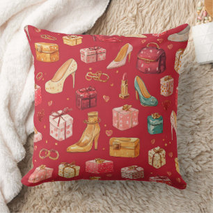 Roter Coquette-Weihnachts-Glamour-Muster Kissen