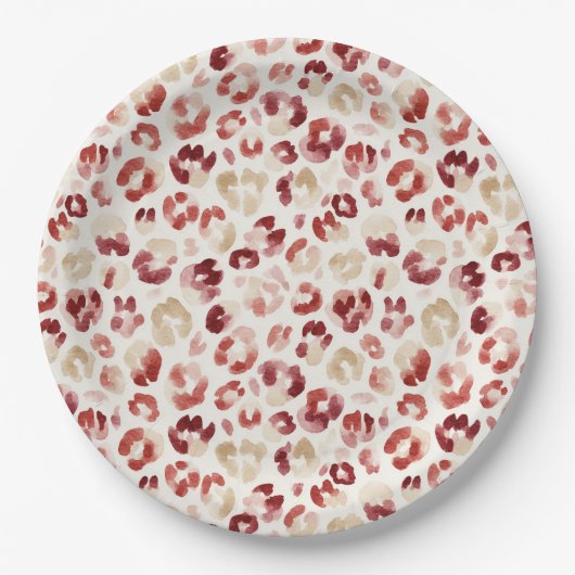 Roter Creme-Leoparden-Tierdruck Pappteller (Vorderseite)