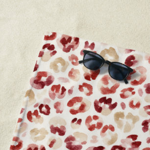 Roter Creme-Leoparden-Tierdruck Strandtuch
