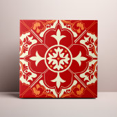 Roter Creme- und orangefarbener Azulejo-Mandala Fliese