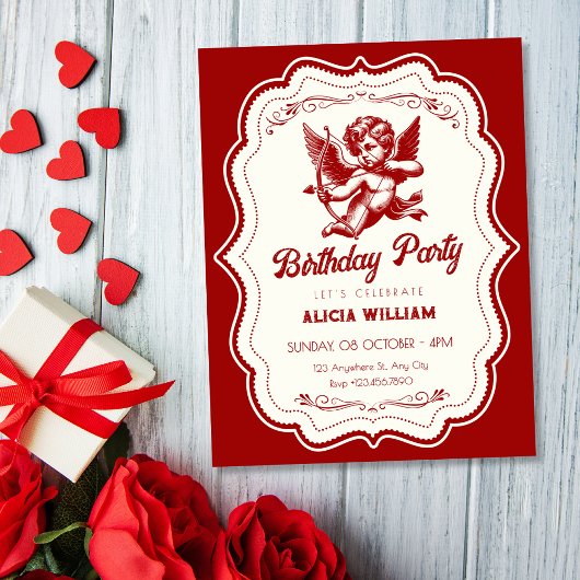 Roter Cupid-Engel Geburtstag Einladung
