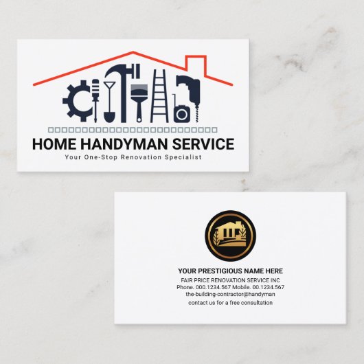 Roter Dachboden mit Handyman-Tools Visitenkarte (Vorne/Hinten)