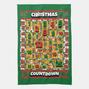 Roter Dachshund-Hund Countdown Weihnachten Advent Geschirrtuch