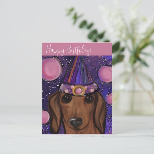 Roter Dachshund Postkarte (Stehend Vorderseite)