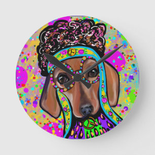 ROTER DACHSHUND RUNDE WANDUHR
