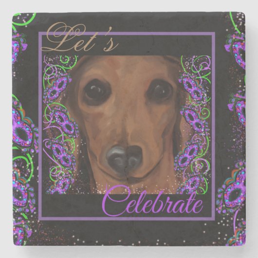 Roter Dachshund Steinuntersetzer (Vorderseite)