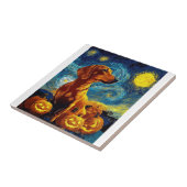 Roter Dachshund von van gogh Sternennacht Hallowee Fliese (Seite)