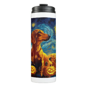 Roter Dachshund von van gogh Sternennacht Hallowee Thermosbecher
