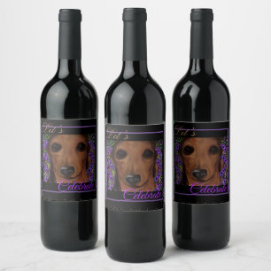 Roter Dachshund Weinetikett