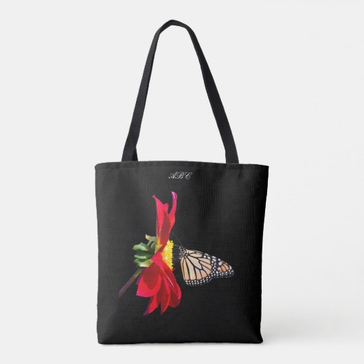 Roter Dahlie-Monarch ganz über _Print Tasche (Rückseite)