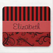 Roter Damast, rote Streifen, Streifen, Ihr Name Mousepad (Vorne)