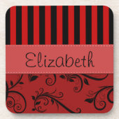 Roter Damast, rote Streifen, Streifen, Ihr Name Untersetzer (Vorderseite)