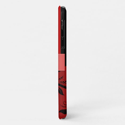 Roter Damast, rote Streifen, Streifen, Monogramm Case-Mate iPhone Hülle (Hinten/Links)