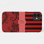 Roter Damast, rote Streifen, Streifen, Monogramm Case-Mate iPhone Hülle (Rückseite (Horizontal))