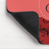 Roter Damast, rote Streifen, Streifen, Monogramm Mousepad (Ecke)