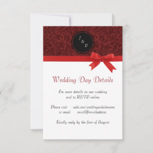 Roter Damast & roter Bogen - Hochzeitstagsdetails Einladung