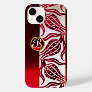 ROTER DAMAST-SAMT-TULPEN-MONOGRAMM Burgund Weiß Case-Mate iPhone Hülle