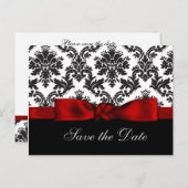 Roter Damast Save the Date Ankündigungspostkarte (Vorne/Hinten)