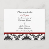 Roter Damast Save the Date Ankündigungspostkarte (Rückseite)