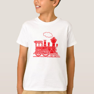 Roter Dampflokomotivzug auf hellem T - Shirt