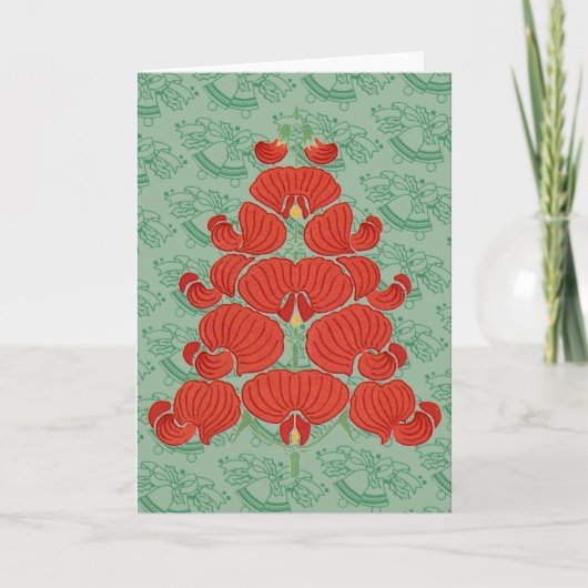Roter Deko-Blumen-Weihnachtsbaum Feiertagskarte (Vorderseite)