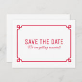 Roter Deko Chic Save the Date Postkarte (Vorne/Hinten)