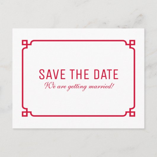 Roter Deko Chic Save the Date Postkarte (Vorderseite)