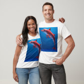 Roter Delfin schwebt über den Wolken T-Shirt (Unisex)