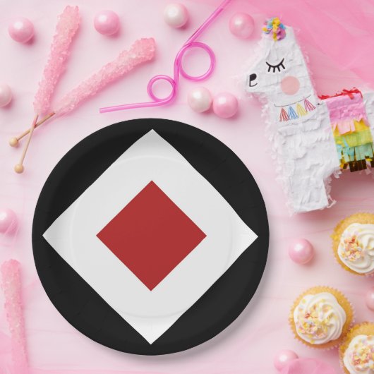 Roter Diamant, kühne weiße Grenze auf Schwarz Pappteller (Party)