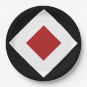 Roter Diamant, kühne weiße Grenze auf Schwarz Pappteller (Vorderseite)