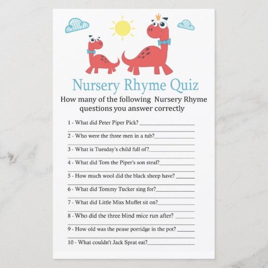 Roter Dinosaurier Kinderzimmer Rhyme Quiz Babydusc (Vorderseite)