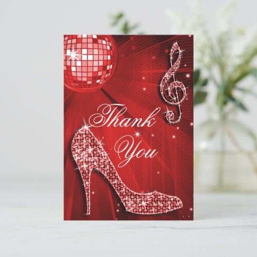 Roter Disco-Ball-Schein-Heels dankt Ihnen Dankeskarte (Stehend Vorderseite)