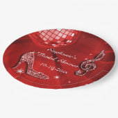 Roter Disco-Ball und Heels-Brautparty Pappteller (Schrägansicht)