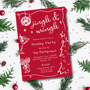 Roter Disco Martini Jingle & Mingle Weihnachtsfeie Einladung