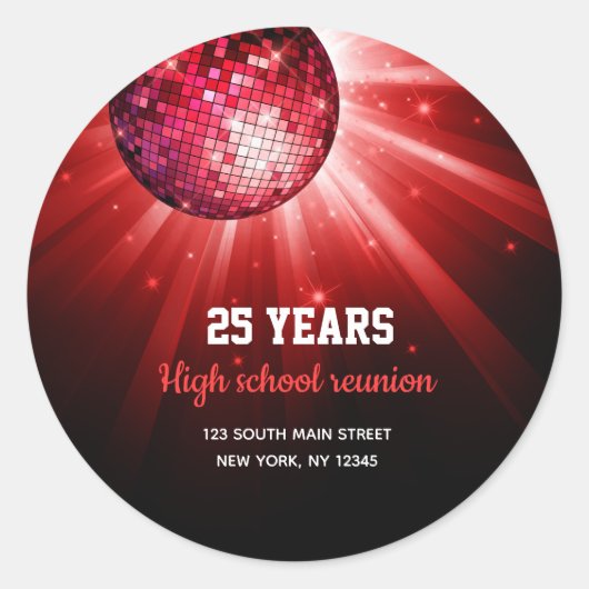 Roter Diskoball Runder Aufkleber (Vorderseite)