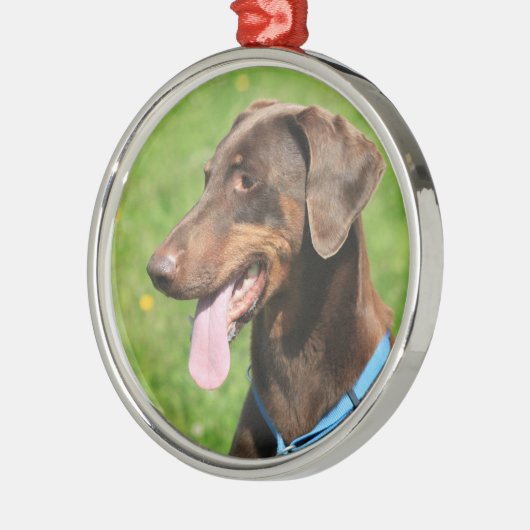 Roter Dobermann Ornament Aus Metall (Links)