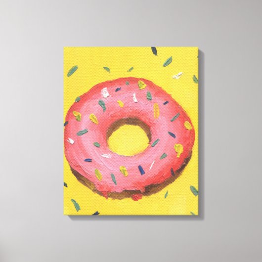 Roter Donut auf gelbem Hintergrund in Öl gemalt Leinwanddruck (Vorderseite)